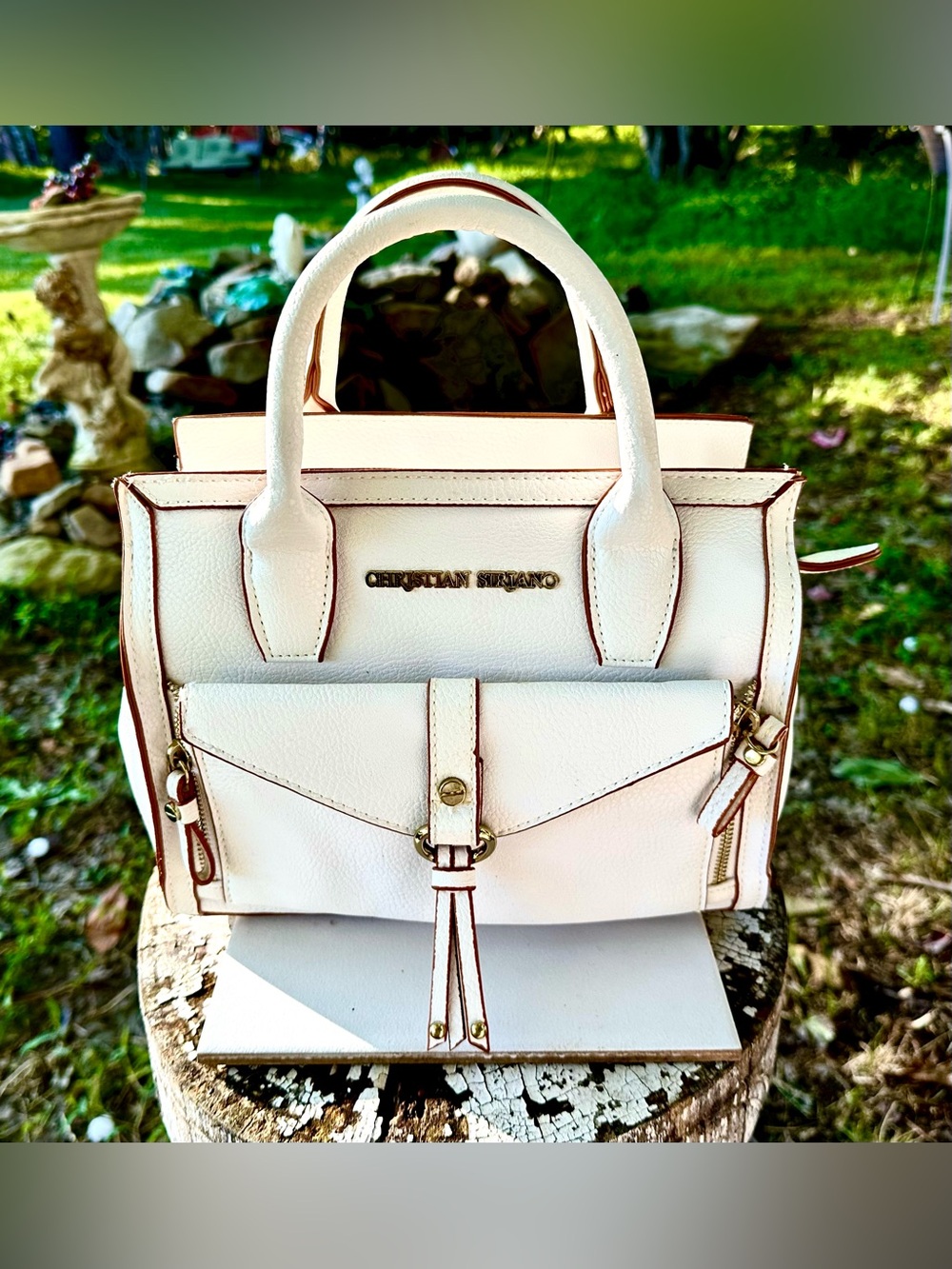 Christian Siriano Cream and Blush Trim Satchel